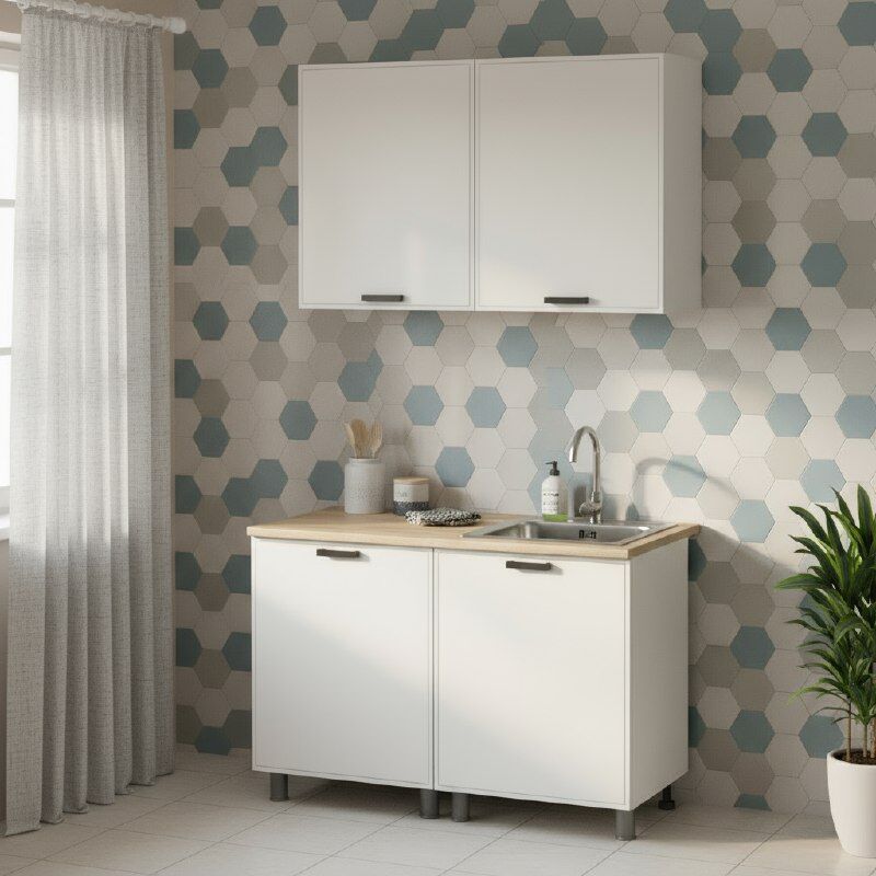 Кухня Аленушка 1,2м Магнолия Молочный,скоба черный,сонома