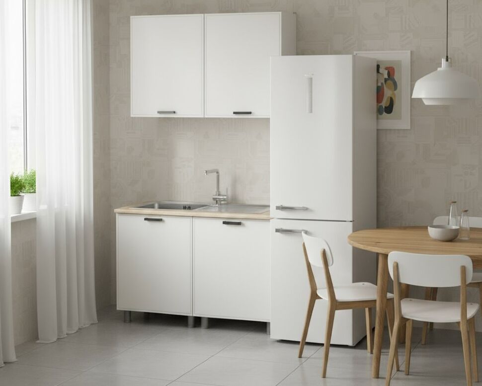 Кухня Аленушка 1,2м Магнолия Молочный,скоба черный,сонома