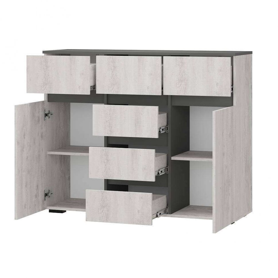 Комод комбинированный Мрия КМ-15, Бетон пайн светлый, графит