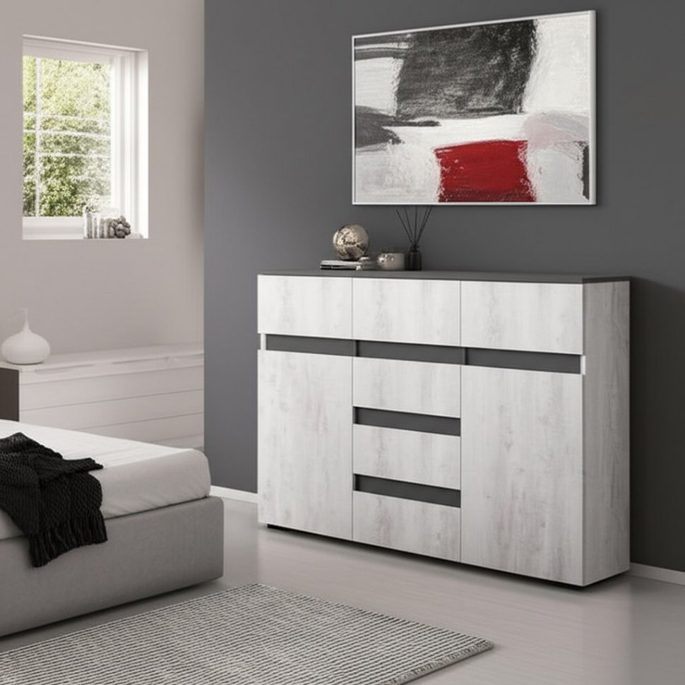 Комод комбинированный Мрия КМ-15, Бетон пайн светлый, графит