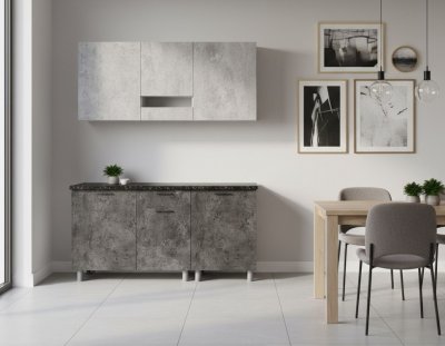 Кухня Розалия 1,7 м (со столешницей 26 мм), Цемент светлый, Цемент темный