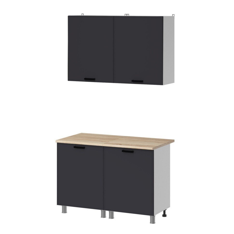 Кухня Аленушка 1,2м Магнолия Сталь,скоба черный,сонома