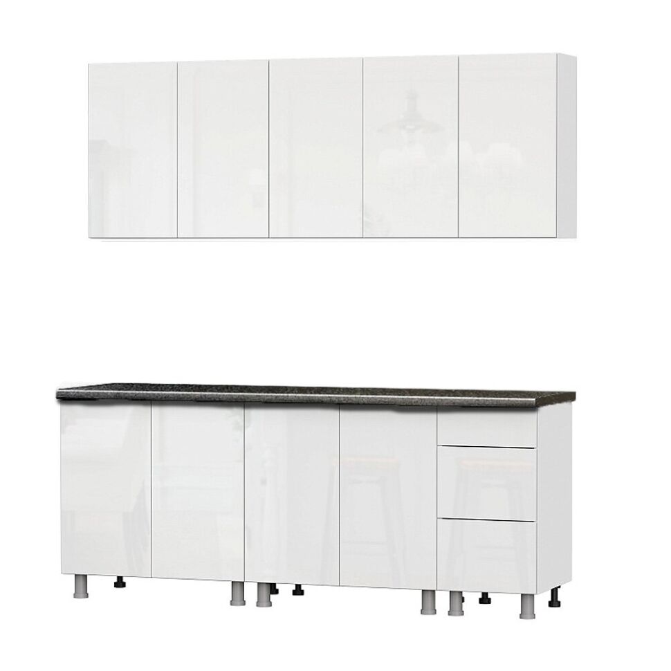 Кухня "Модерн New" 2 м (со столешницей 26 мм) Белый/Белый глянец/Черный