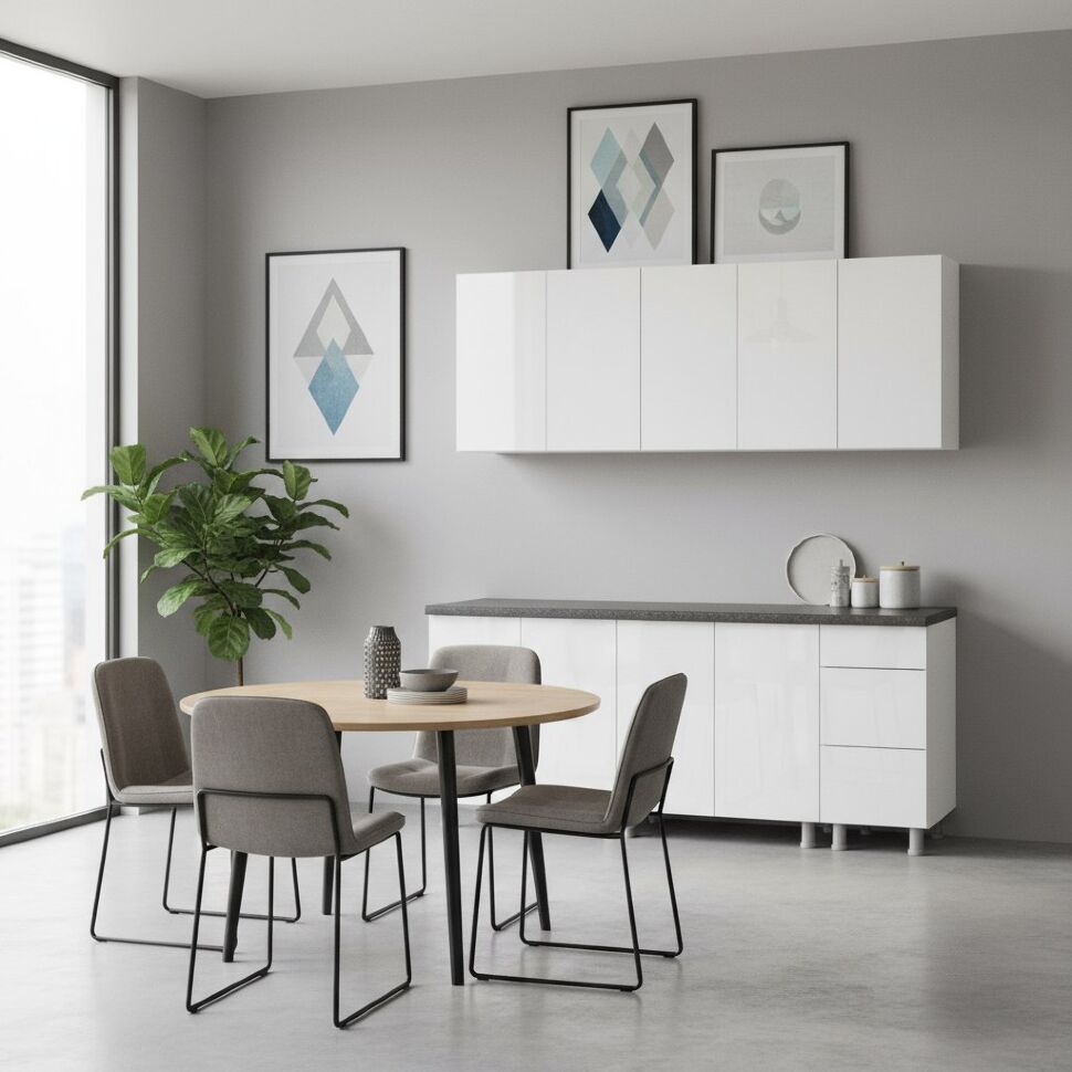 Кухня "Модерн New" 2 м (со столешницей 26 мм) Белый/Белый глянец/Черный