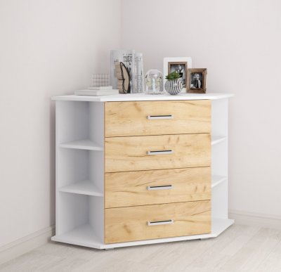 Комод угловой Катрин-7 (ТЭКС)  Белый / Дуб Крафт золотой