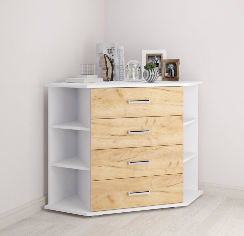 Комод угловой Катрин-7 (ТЭКС)  Белый / Дуб Крафт золотой