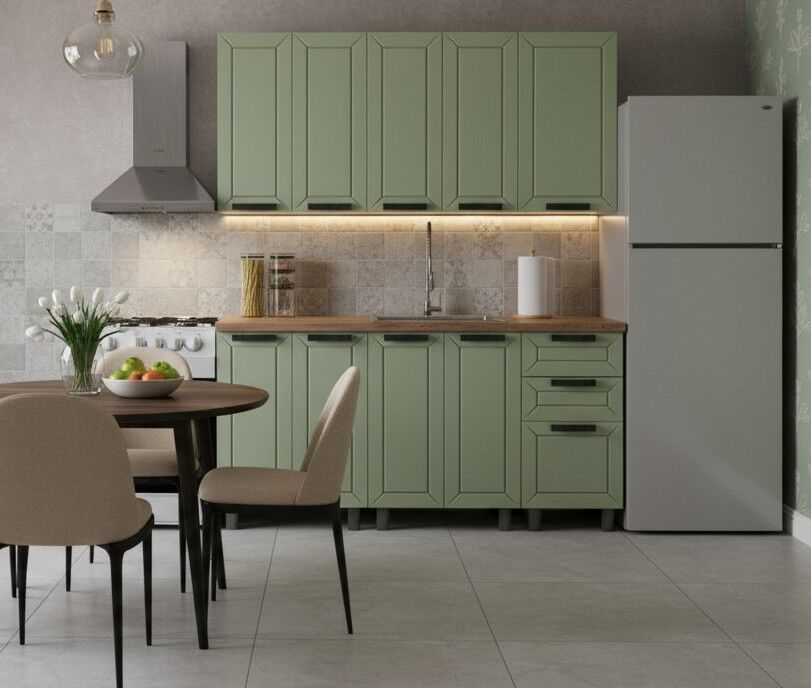 Кухня Аленушка 1,6м Лилия Фиcташка/Фисташка,скоба черный,сонома