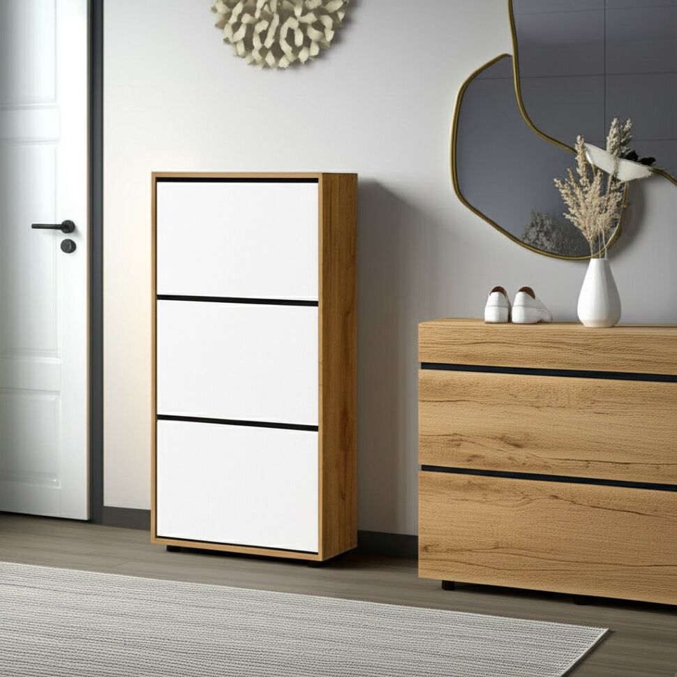 Обувница ОБ 4, Дуб золотой, Белый шагрень, Белый