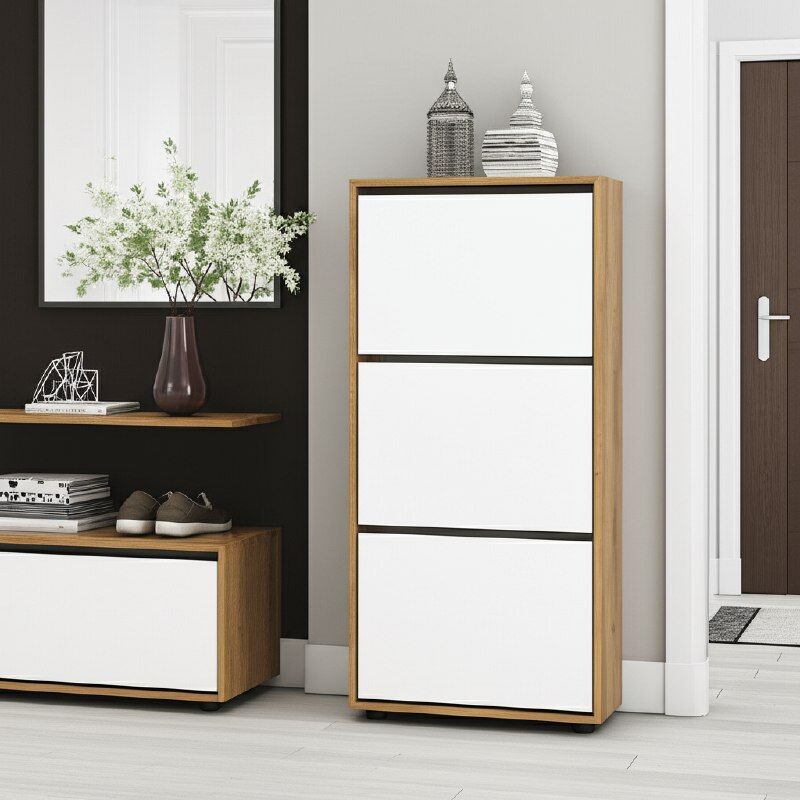 Обувница ОБ 4, Дуб золотой, Белый шагрень, Белый