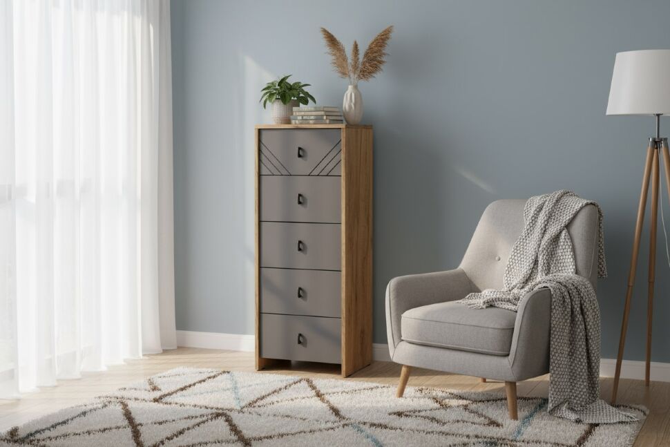 Комод 5 ящиков Байкал, Дуб золотой, Графит