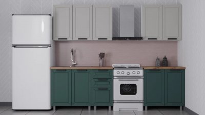 Кухня Аленушка 2 м Лилия Керамика/Изумруд,скоба черный,черный