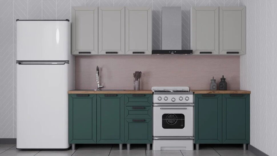 Кухня Аленушка 2 м Лилия Керамика/Изумруд,скоба черный,черный