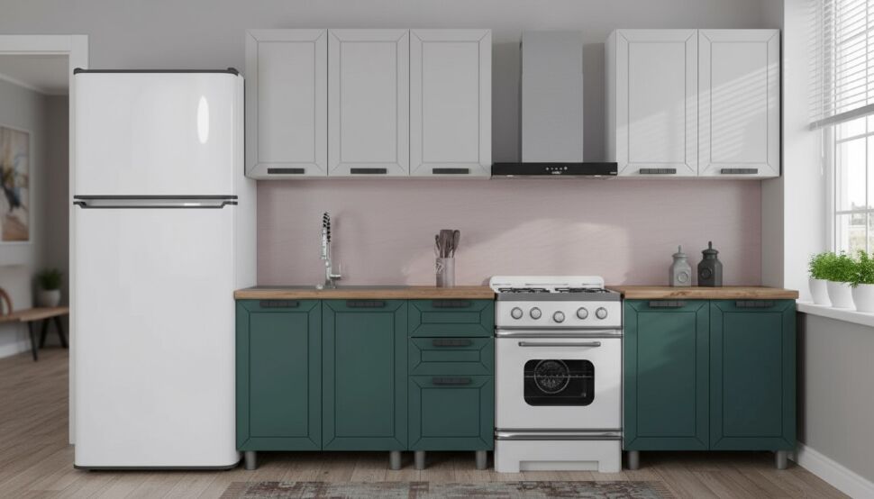 Кухня Аленушка 2 м Лилия Керамика/Изумруд,скоба черный,черный