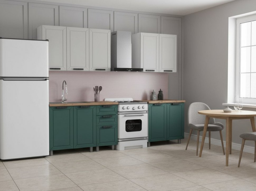 Кухня Аленушка 2 м Лилия Керамика/Изумруд,скоба черный,черный