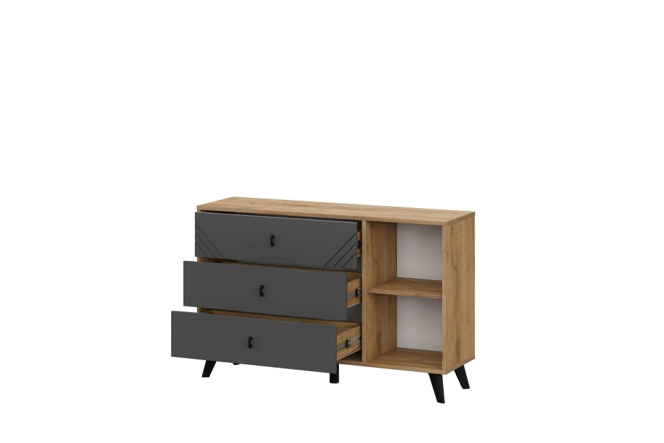 Комод 3 ящика Байкал (со створкой), Дуб Золотой, Графит