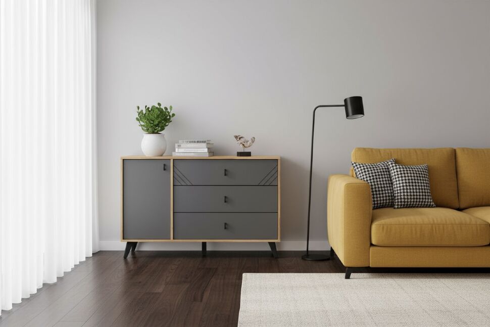 Комод 3 ящика Байкал (со створкой), Дуб Золотой, Графит