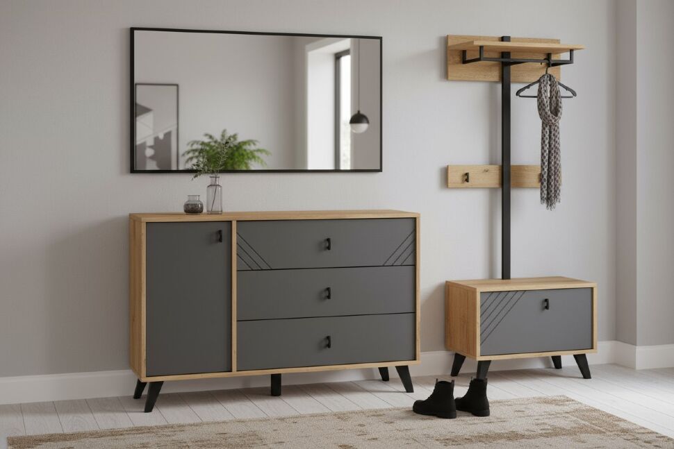 Комод 3 ящика Байкал (со створкой), Дуб Золотой, Графит