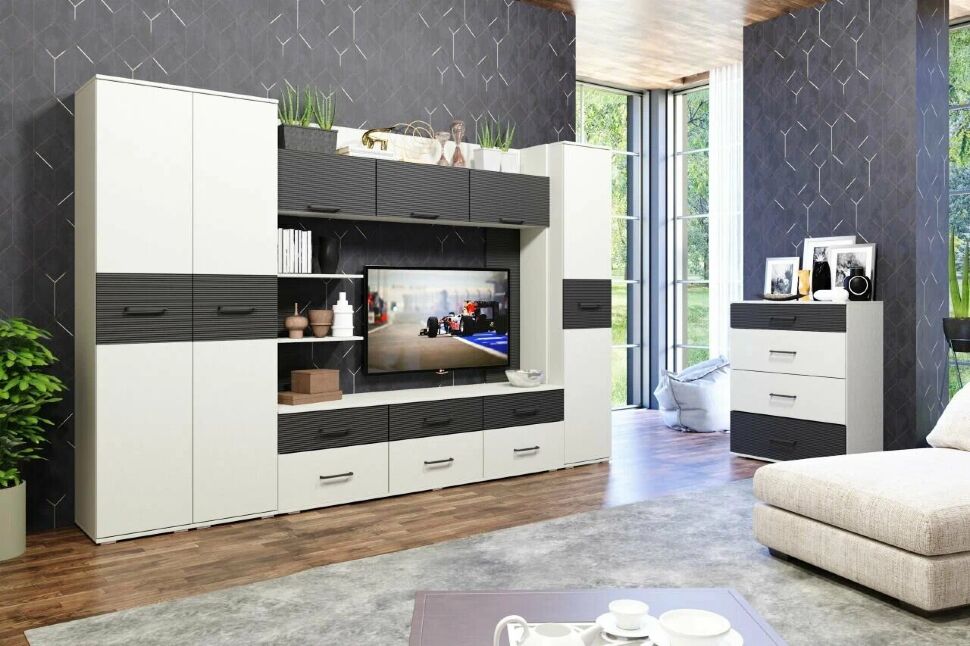 Сити 30 шкаф для ТВА Белая Аляска / Черный