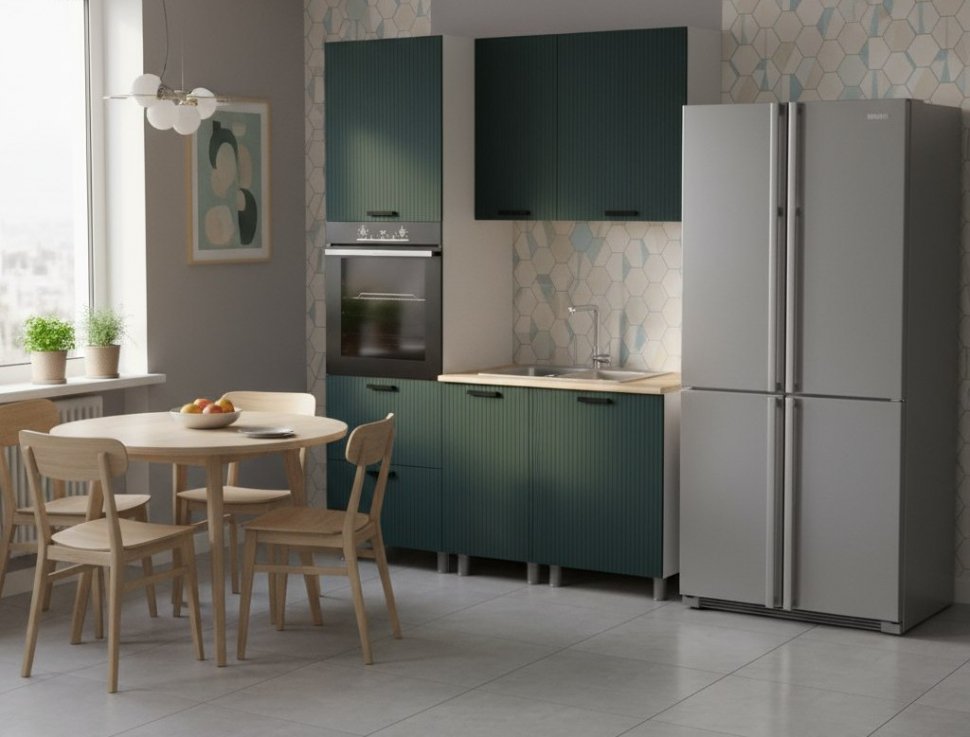 Кухня Аленушка 1,6м ПД Лотос Изумруд,скоба антрацит,сонома