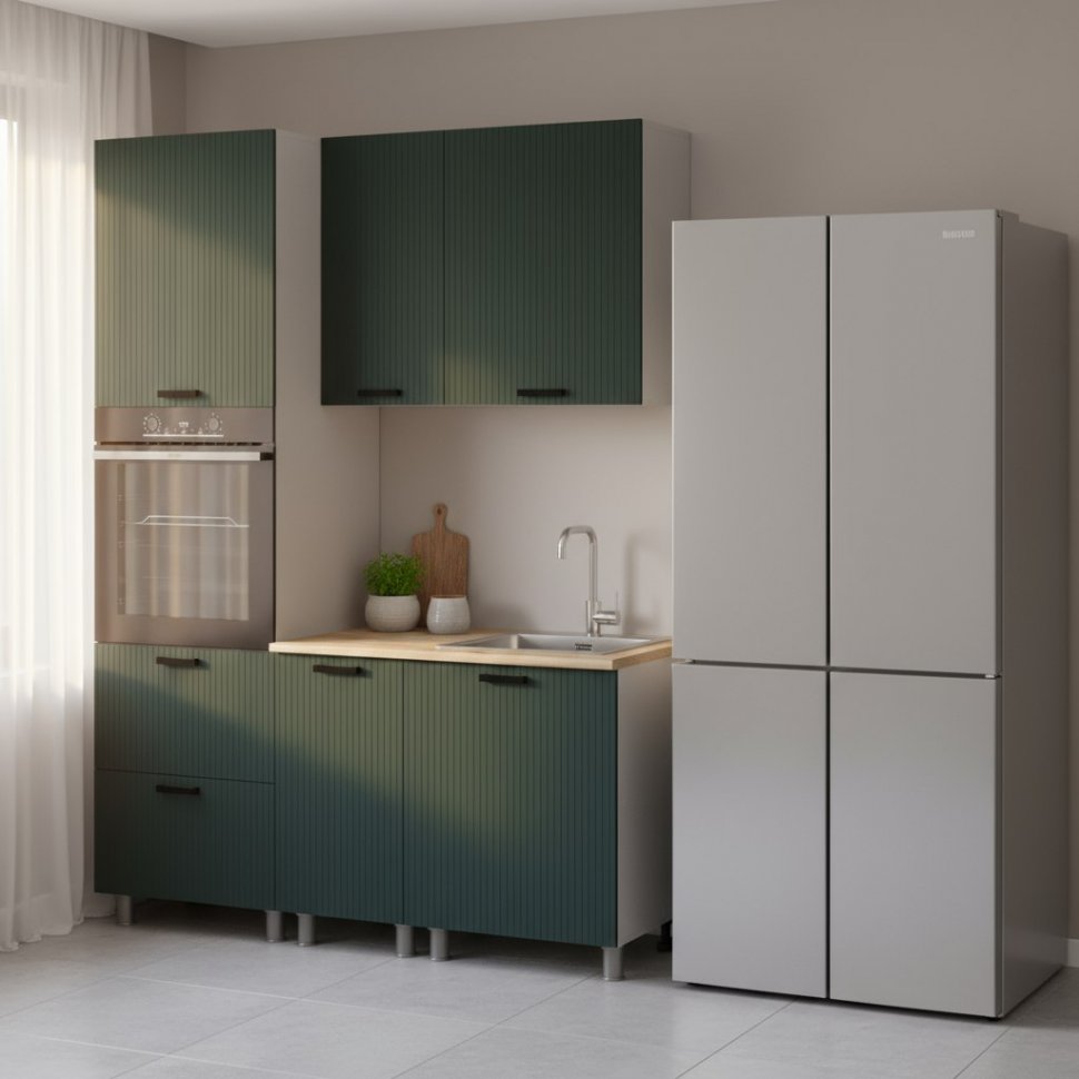 Кухня Аленушка 1,6м ПД Лотос Изумруд,скоба антрацит,сонома