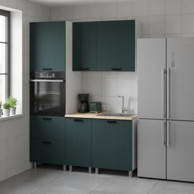 Кухня Аленушка 1,6м ПД Лотос Изумруд,скоба антрацит,сонома