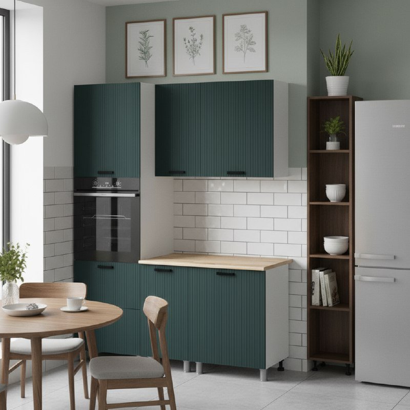 Кухня Аленушка 1,6м ПД Лотос Изумруд,скоба антрацит,сонома