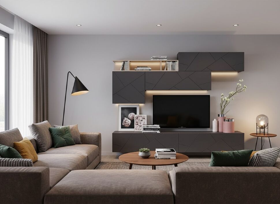 Гостиная Summit комплектация 4 Ясень анкор тёмный/софт графит/капучино