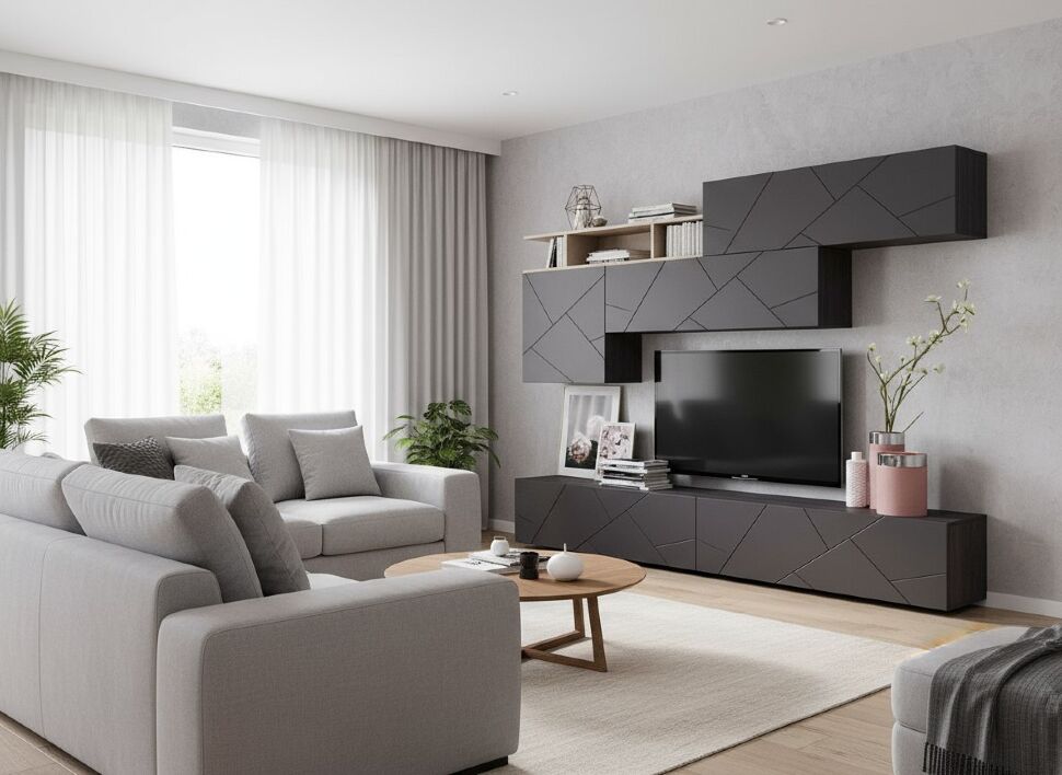 Гостиная Summit комплектация 4 Ясень анкор тёмный/софт графит/капучино