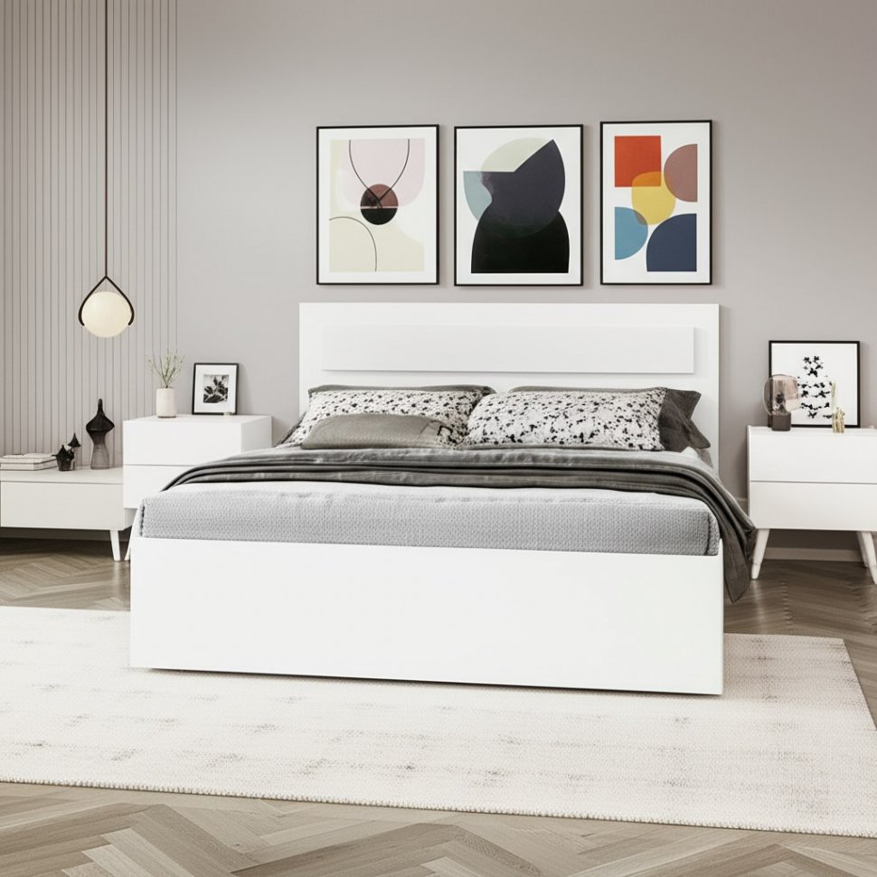 Кровать двойная с ящиками Бали, Белый шагрень