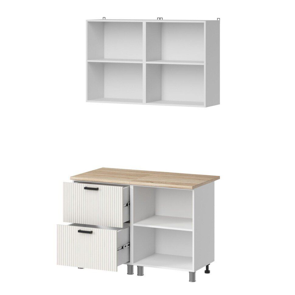 Кухня Аленушка 1,2м с ящ. Лотос Молочный,скоба антрацит,сонома