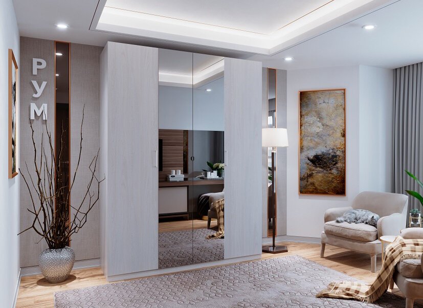 Дверь распашная с зеркалом 37 РУМ (Глазов) Белый