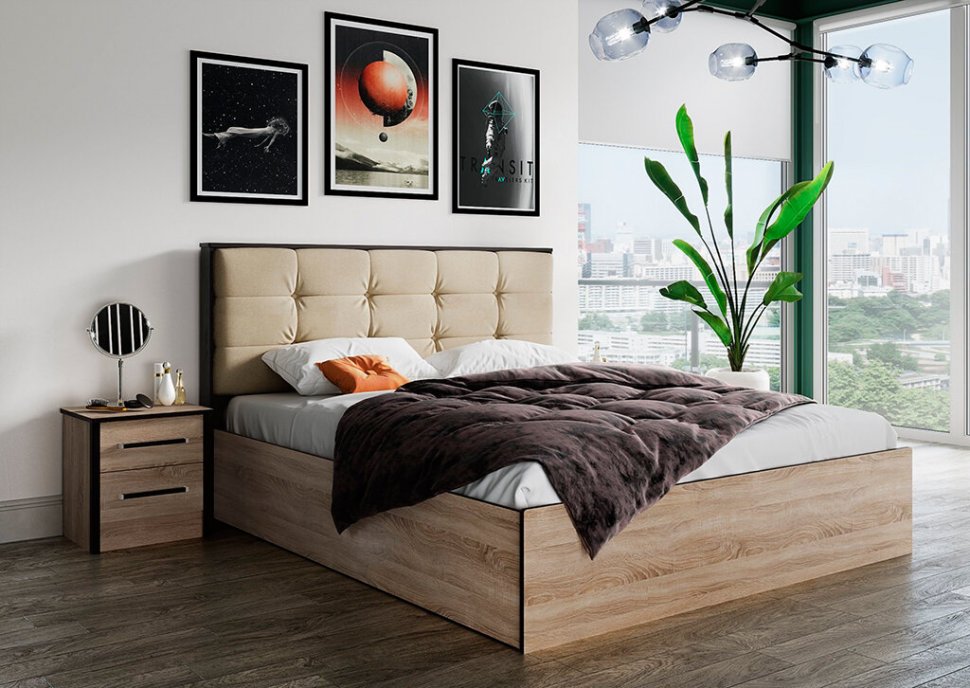 Кровать 140х200 Лирика ЛК-2 с настилом ЛДСП (Велюр Карамель) ТЭКС