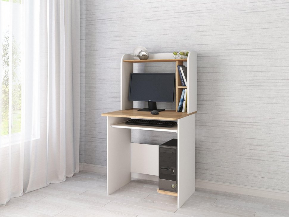 Стол компьютерный Грета-1 (ТЭКС) Белый / Дуб Крафт