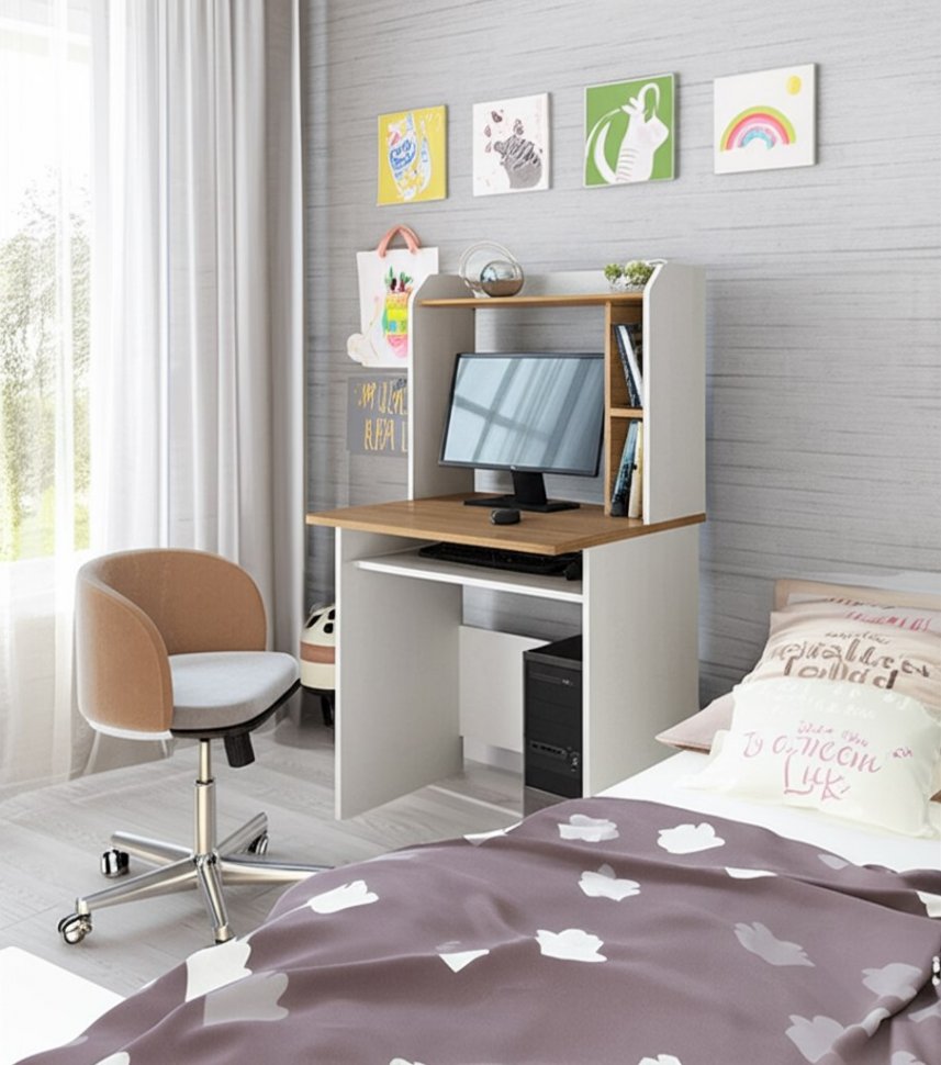 Стол компьютерный Грета-1 (ТЭКС) Белый / Дуб Крафт