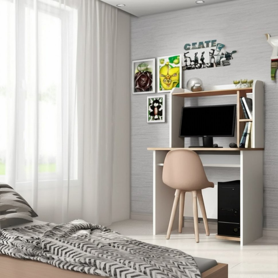 Стол компьютерный Грета-1 (ТЭКС) Белый / Дуб Крафт