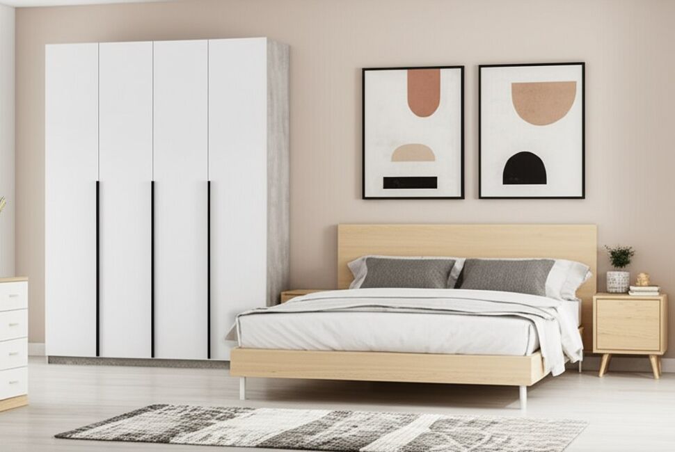 Шкаф распашной ШК 5 (1600), Цемент светлый, Белый шагрень