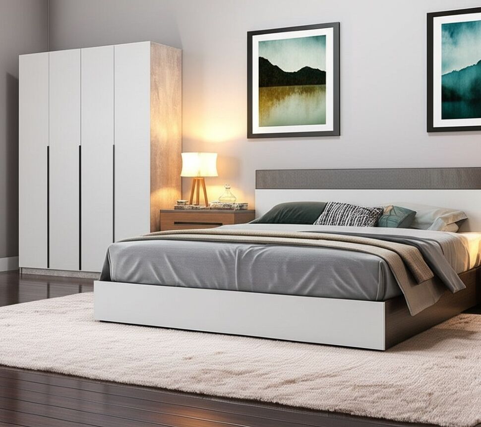 Шкаф распашной ШК 5 (1600), Цемент светлый, Белый шагрень