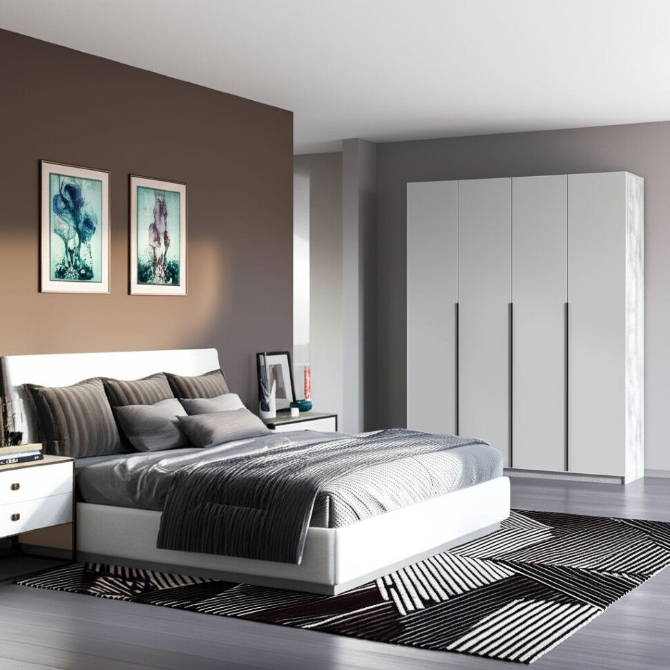 Шкаф распашной ШК 5 (1600), Цемент светлый, Белый шагрень