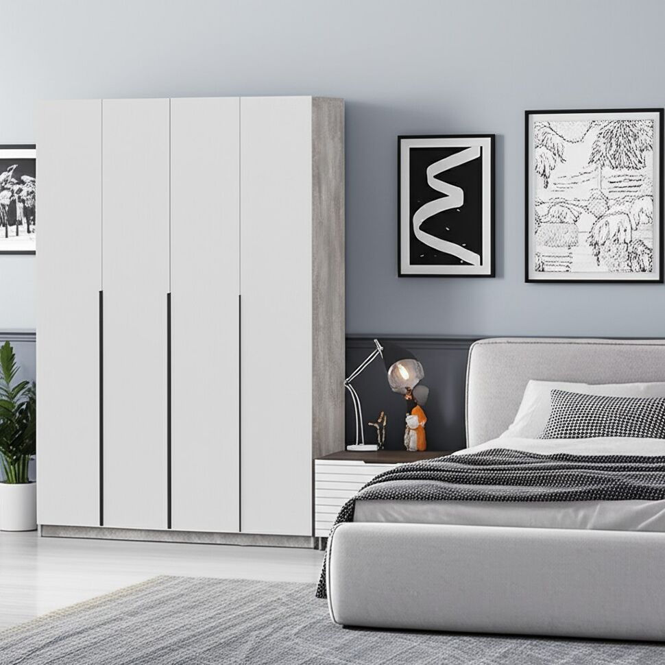 Шкаф распашной ШК 5 (1600), Цемент светлый, Белый шагрень