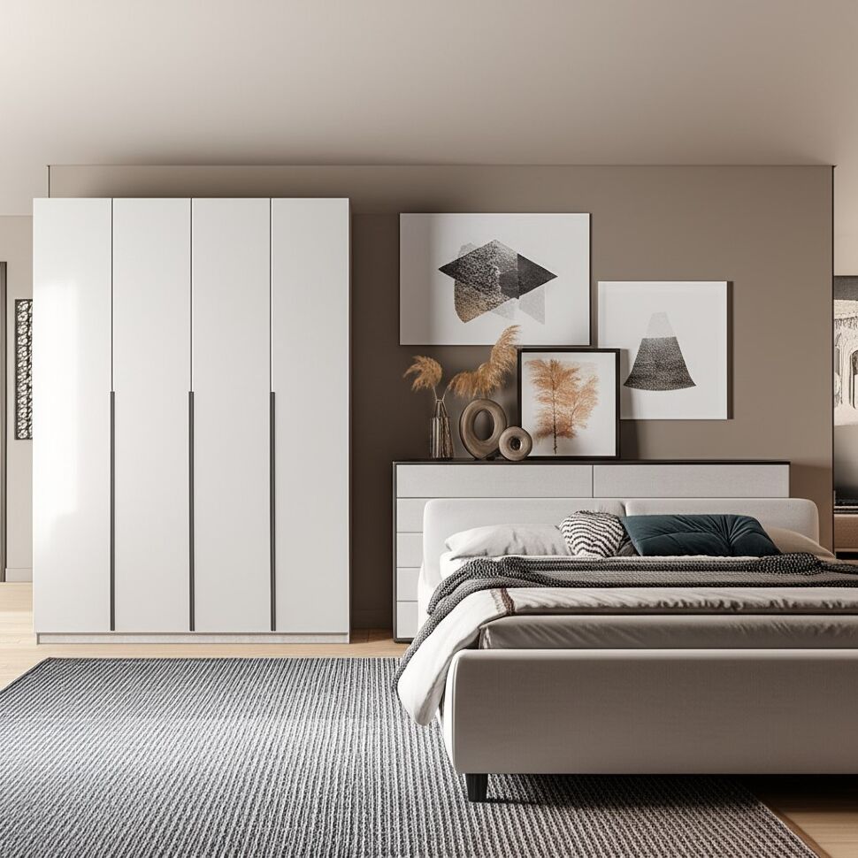 Шкаф распашной ШК 5 (1600), Цемент светлый, Белый шагрень