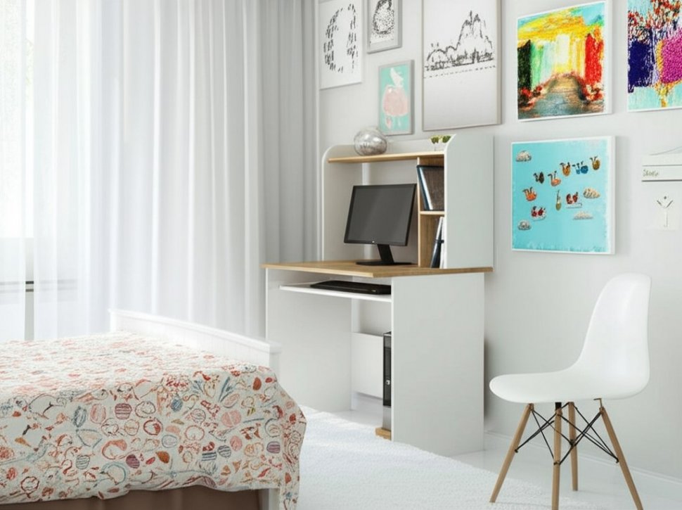 Компьютерный стол Грета-2 (ТЭКС) Белый / Дуб Крафт