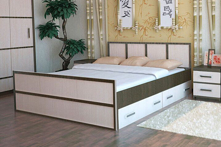 Кровать 140х200 с ящиком Сакура (БТС) с реечным настилом