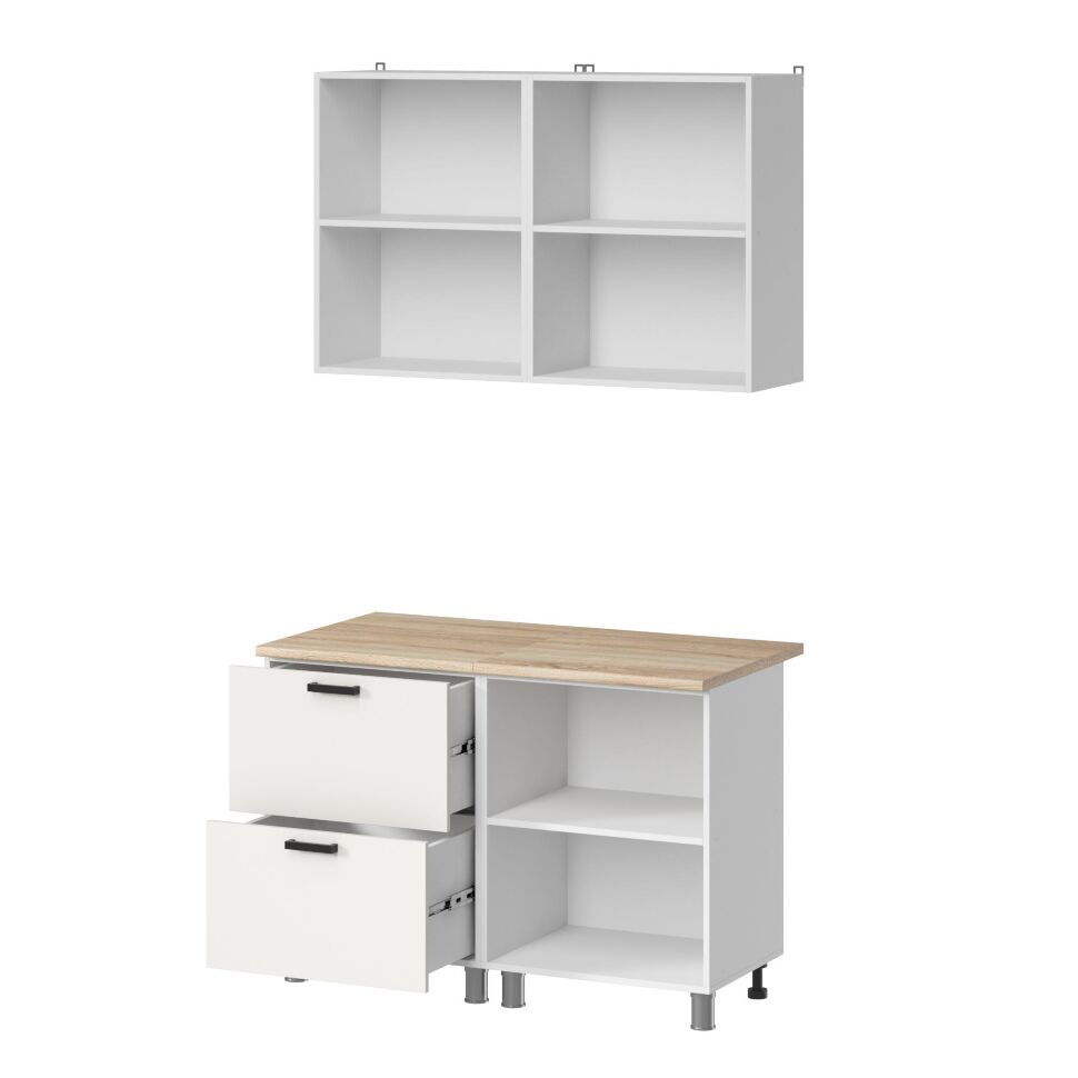 Кухня Аленушка 1,2м с ящ. Лаванда Молочный,скоба черный,сонома