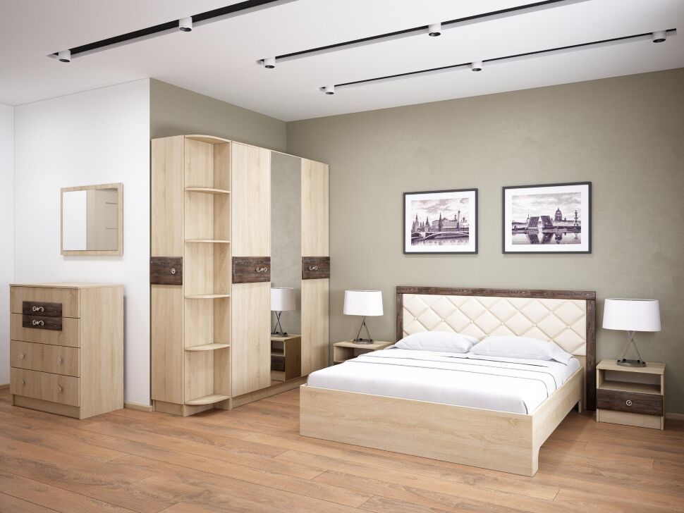 Кровать 140х200 Мадлен с настилом из ДСП (ТЭКС) Дуб Шале мореный