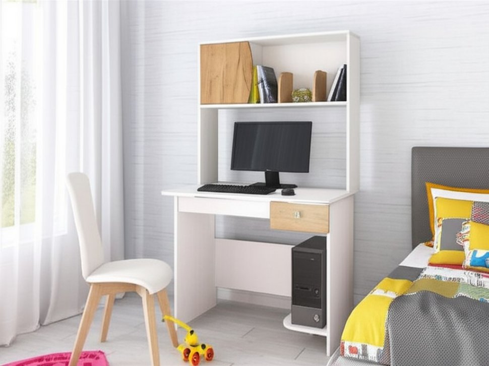 Компьютерный стол Грета-4 Белый / Дуб Крафт