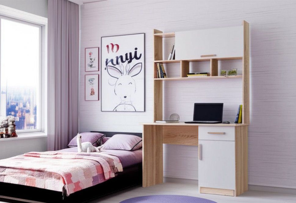 Компьютерный стол Квартет-10 (Дуб Сонома/Белый) ТЭКС