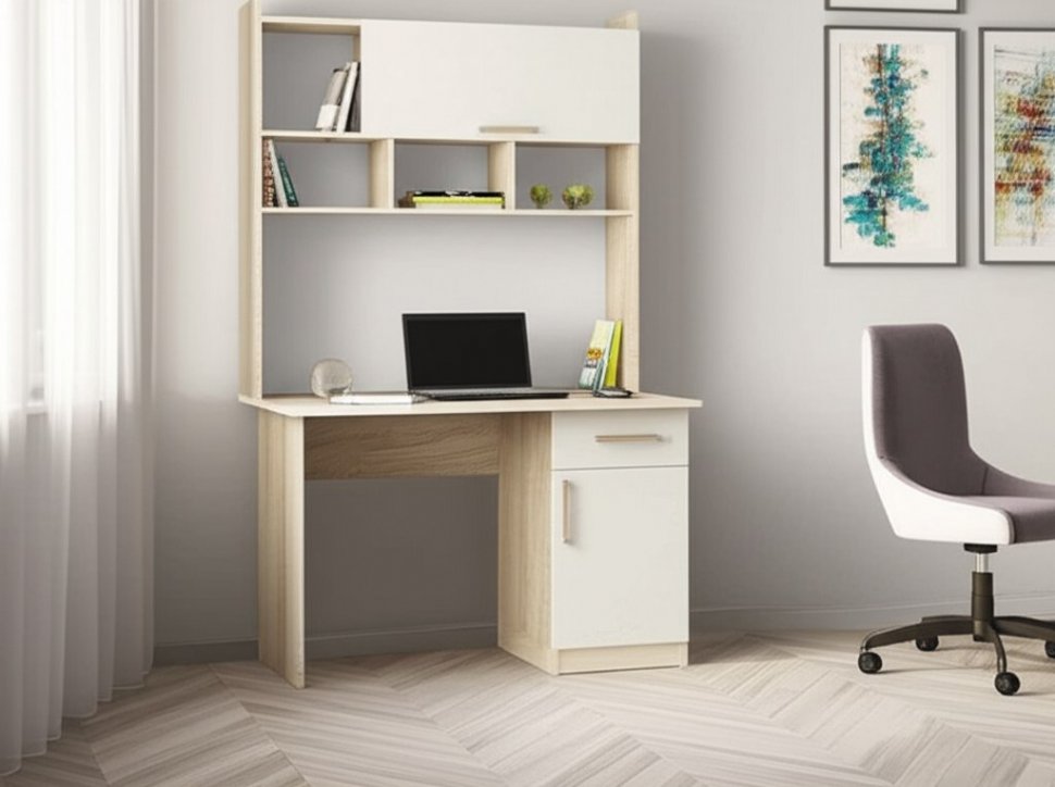 Компьютерный стол Квартет-10 (Дуб Сонома/Белый) ТЭКС