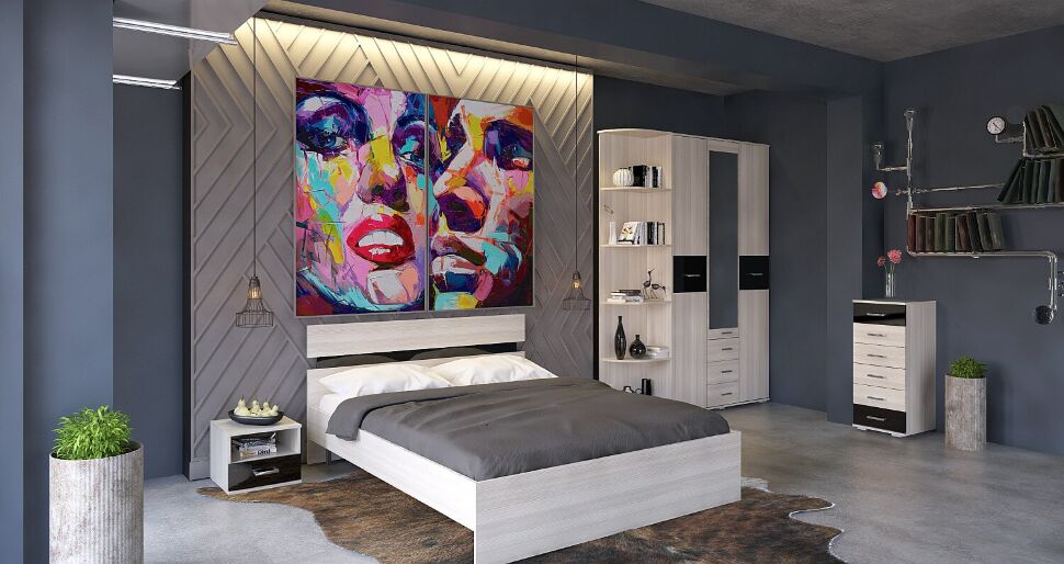 Сити 3 шкаф Белая Аляска / Черный