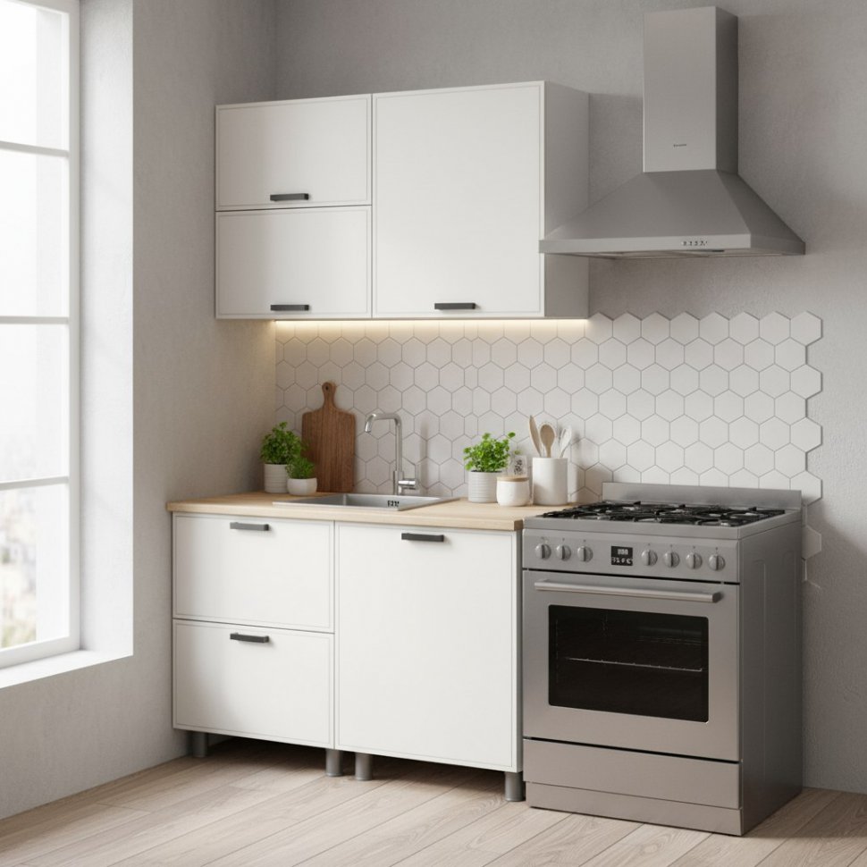 Кухня Аленушка 1,2м с ящ.в 2 Магнолия Молочный,скоба черный,сонома