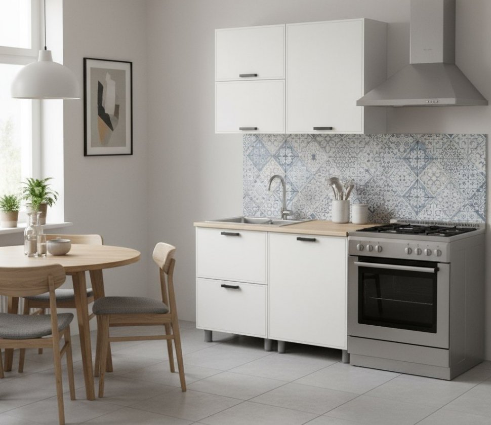 Кухня Аленушка 1,2м с ящ.в 2 Магнолия Молочный,скоба черный,сонома